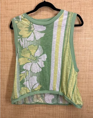 FP Movement Free People Floral Stripe Muscle Tank Top Womens Large Green Yellow thumbnail 1