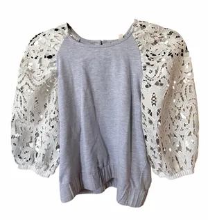 Anthropologie Dolan Left Coast Gray Lace Sleeve Sweatshirt Size S Style 173801 thumbnail 1
