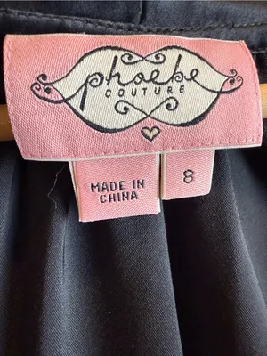 Phoebe Couture Blk Satin Tie Neck Cocktail Dress Flutter Sleeve Ruffle Hem Size8 thumbnail 16