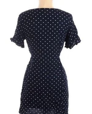 Nordstrom Abound Navy Polka Dot Mini Dress Rayon Ruffle Short Sleeve thumbnail 4