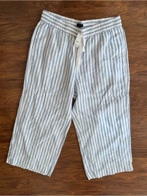 J Crew Wide Leg Cropped Linen Pant Pull On Striped Coastal Relaxed NWT XL T thumbnail 1