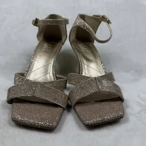 Franco Sarto Rania2‎ Champagne Gold Glitter Square Toe Flare Heel Sandals 7M thumbnail 13