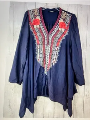 ANDREE BY UNIT Navy Tunic with Coral and Cream Embroidery thumbnail 1