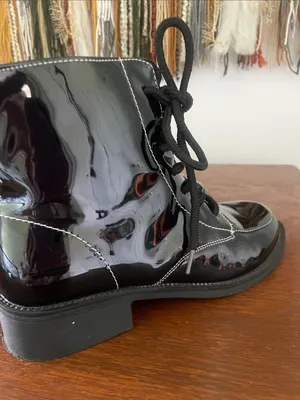 Black Patent Lace-Up Combat Boots size 7.5 like new thumbnail 4