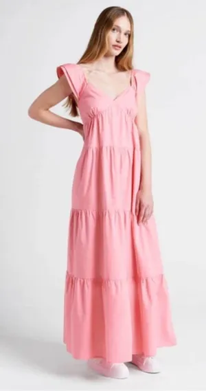 NWT ModCloth Notes of‎ Grace Pink Tiered Poplin Maxi Dress Womens Size L thumbnail 1