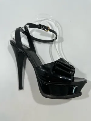 Yves Saint Laurent YSL Tribute Y Bow Black Patent Leather Platform Sandals 38.5 thumbnail 6