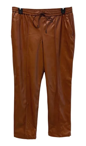 Nine West Jogger Pants Brown Good Faux Leather Seam‎ Detail Women Large thumbnail 1
