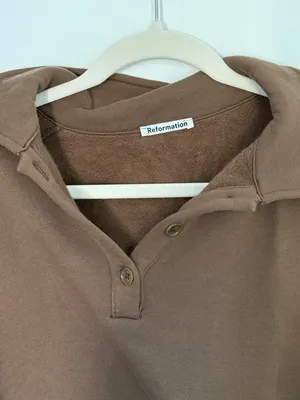 Reformation Chestnut Button Polo Sweatshirt thumbnail 3