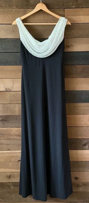 Vintage Cachet Black Beaded Cowl Back Formal Gown Y2K Evening Dress thumbnail 1