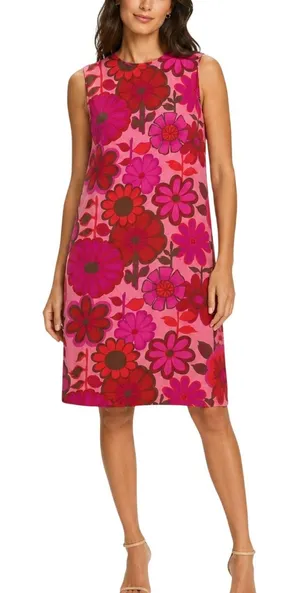 Musette 1960s Vintage Pink Floral High Neck Sleeveless Mini Dress XS Retro Mod thumbnail 1