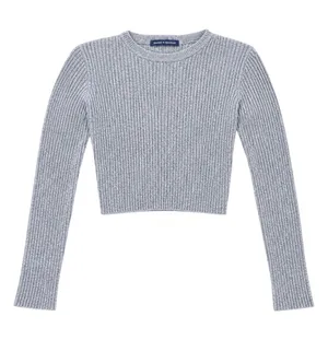Brandy Melville Gray Heathered Ribbed Knit Cropped Sweater Wool Cashmere thumbnail 1