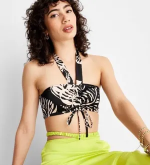 NWT Future Collective X Alani Noelle Botanical Halter Tie-Front Crop Top Sz M thumbnail 1