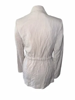 Mango Beige Linen Blend Blazer Utility Office Jacket Size XS Drawstring Waist thumbnail 3