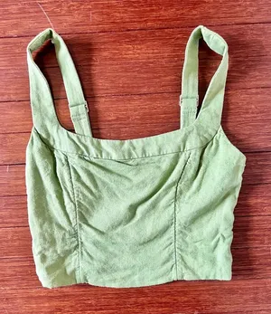 Abercrombie and Fitch Green Linen crop top size Small thumbnail 1