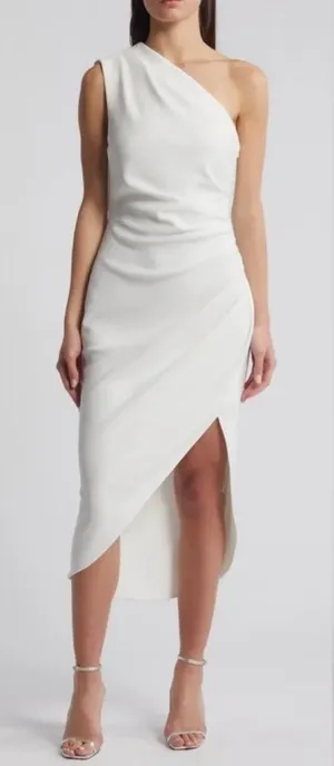 NWOT Elliatt Xara One-Shoulder Asymmetric Crepe white Cocktail Dress sz XS thumbnail 1