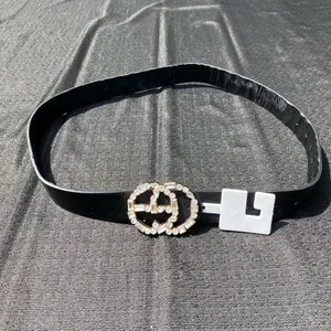 💎 NWT Interlocking Monogram Logo Crystal Metal Belt Buckle & Vegan Leather Belt 💎 thumbnail 18
