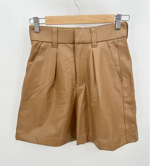 Abercrombie‎ & Fitch Vegan Leather Shorts Womens XS Camel Tan High Waist HE25 thumbnail 1