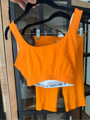 Year of ours set sports bra biker shorts ribbed criss cross workout thumbnail 6