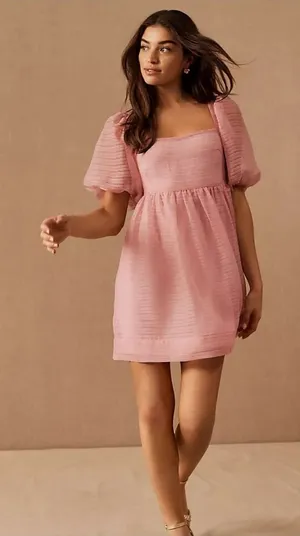 NWT BHLDN X Free People Alaine Pink Mini Dress Puff Sleeves Size 8 thumbnail 1