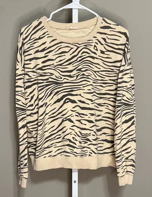 Easel S Zebra Print Sweatshirt Cream Black Animal‎ Print Cozy Trendy Lounge thumbnail 1