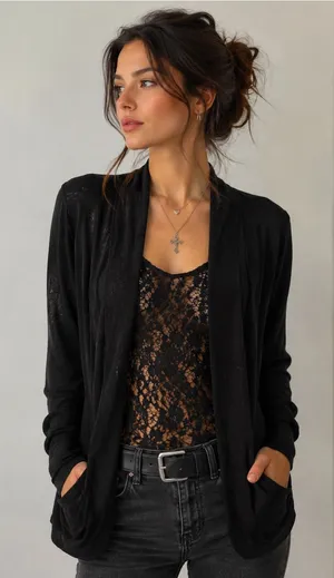 Vintage y2k wet seal black lace cardigan Whimsigoth Fairygrunge Med Large USA thumbnail 1