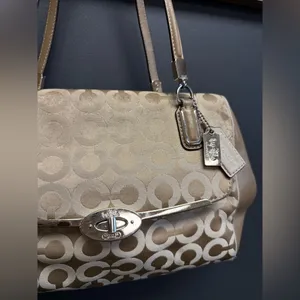 Coach 25638 Madison Madeline White and Gold Canvas Shoulder Bag thumbnail 3