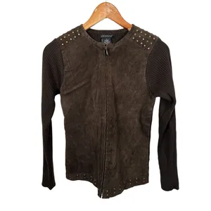 Vintage Y2K Escapade Sweater Full Zip Suede Brown Long Sleeve Womens‎ Small thumbnail 4