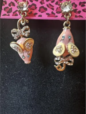 Betsey Johnson Pink Mouse Dangle Earrings with Rhinestones thumbnail 2