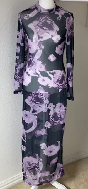 Sheer Dress Black with Purple Flowers - NWOT thumbnail 1
