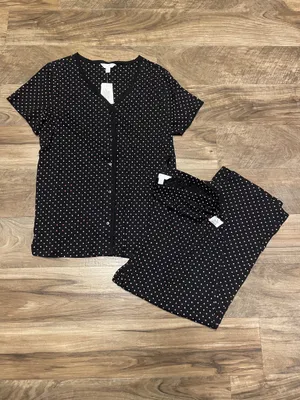 NWT! Charter Club Black Polka Dot 2 Piece Short Sleeve Pajama Set Women's Size Medium thumbnail 3