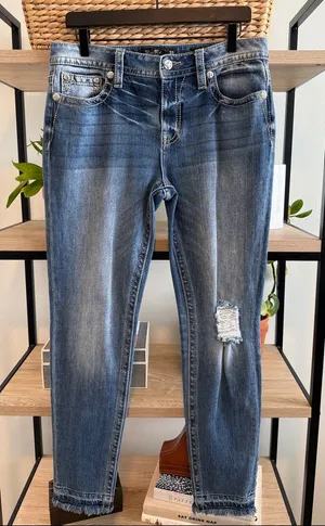 Miss Me Heaven Mid-Rise Skinny Distressed Raw Frayed Hem Jean, 31 thumbnail 1