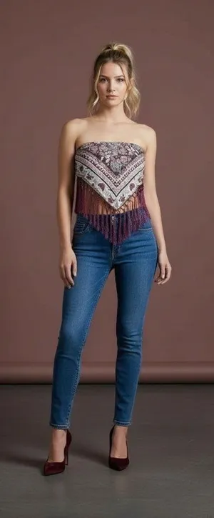Women's Burgundy Tube Top With Fringes thumbnail 1