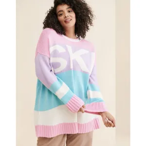 Show Me Your Mumu XL Striped SKI Logo Chunky Knit Oversized Crewneck Sweater thumbnail 3