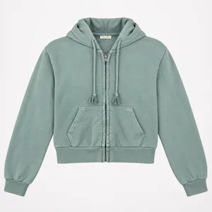 Brandy Melville Full Zip Hoodie Women OS Sage Green Cropped Tassel Drawstring thumbnail 1