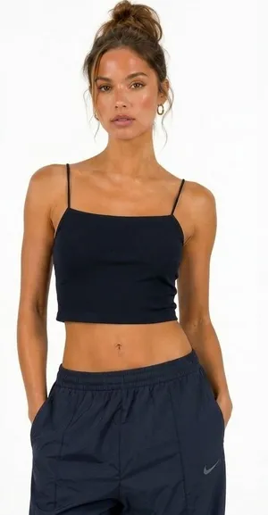 Nike Dri-FIT Ribbed Solid Crop Top Black Sporty Crisscross Back Strappy Size S thumbnail 1