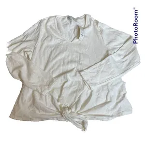 Francescas Jun & Ivy Ivory V Neck Tie Front‎ Long Sleeve Casual Top Size M thumbnail 1