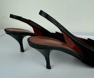 Donald Pliner Leather Sling Back Mules Sz 8 Black Kitten Heels Kiltie Point Toe thumbnail 8