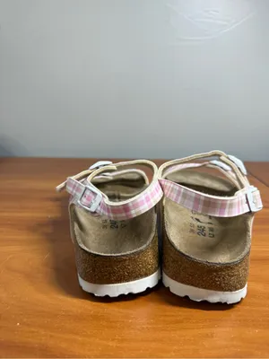 Birkis‎ by Birkenstock Womens 38/7 Pink Plaid Buckle Ankle Strap Sandal Leather thumbnail 6