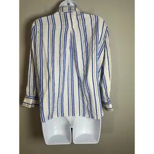 Cotélac Acoté Blue & Gold Striped Button Down Blouse French Designer Size XS/S‎ thumbnail 6