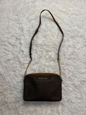 Michael Kors Brown MK Monogram Crossbody with Gold Chain thumbnail 2