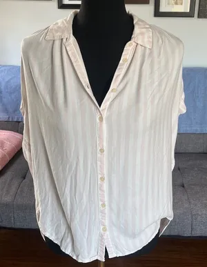 Madewell Light Pink and White Striped button down Shirt size Small thumbnail 1