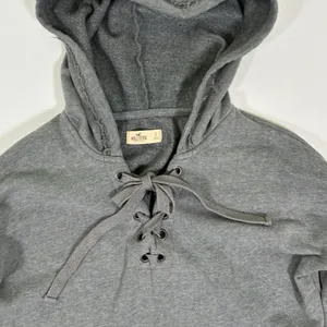 Hollister Womens S Gray Lace Up Longline Tunic Hoodie Sweatshirt Y2K thumbnail 3