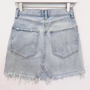 Denim Quinn High Rise Distressed Fray Hem Jean Mini Skirt thumbnail 9
