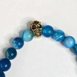 Blue Bead Gold Skull Bracelet‎ Fashion Jewelry NWT thumbnail 3