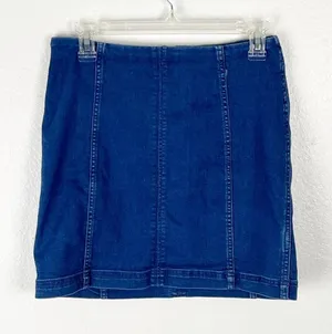 FREE PEOPLE Blue Denim Back Zipper Mini Skirt 10 Boho Western Festival Cowgirl thumbnail 1