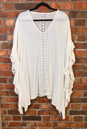Blue island womens crochet swim cover up kaftan white L thumbnail 1