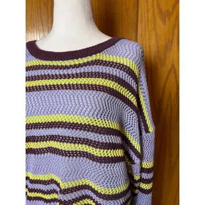 Anthropologie Striped Open Knit Cropped Sweater Open Back Tie purple L thumbnail 4