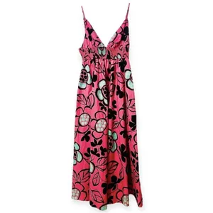 Zara Pink Black Floral Cotton Poplin‎ Midi Dress Size S thumbnail 3