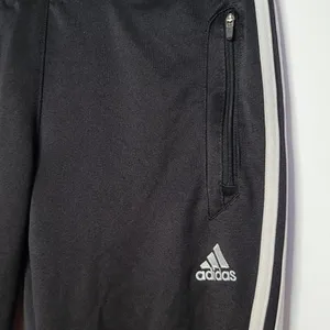 Adidas black track workout pull on three stripe zipper pockets pants sz Small thumbnail 3