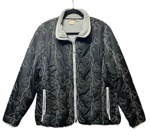 Natural Reflections XL Black Quilted Jacket Embroidered Fleece‎ Lined thumbnail 1